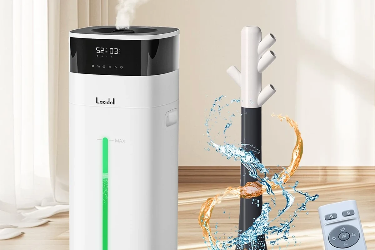 Humidifier placed on a bedroom dresser away from the bed for better sleep