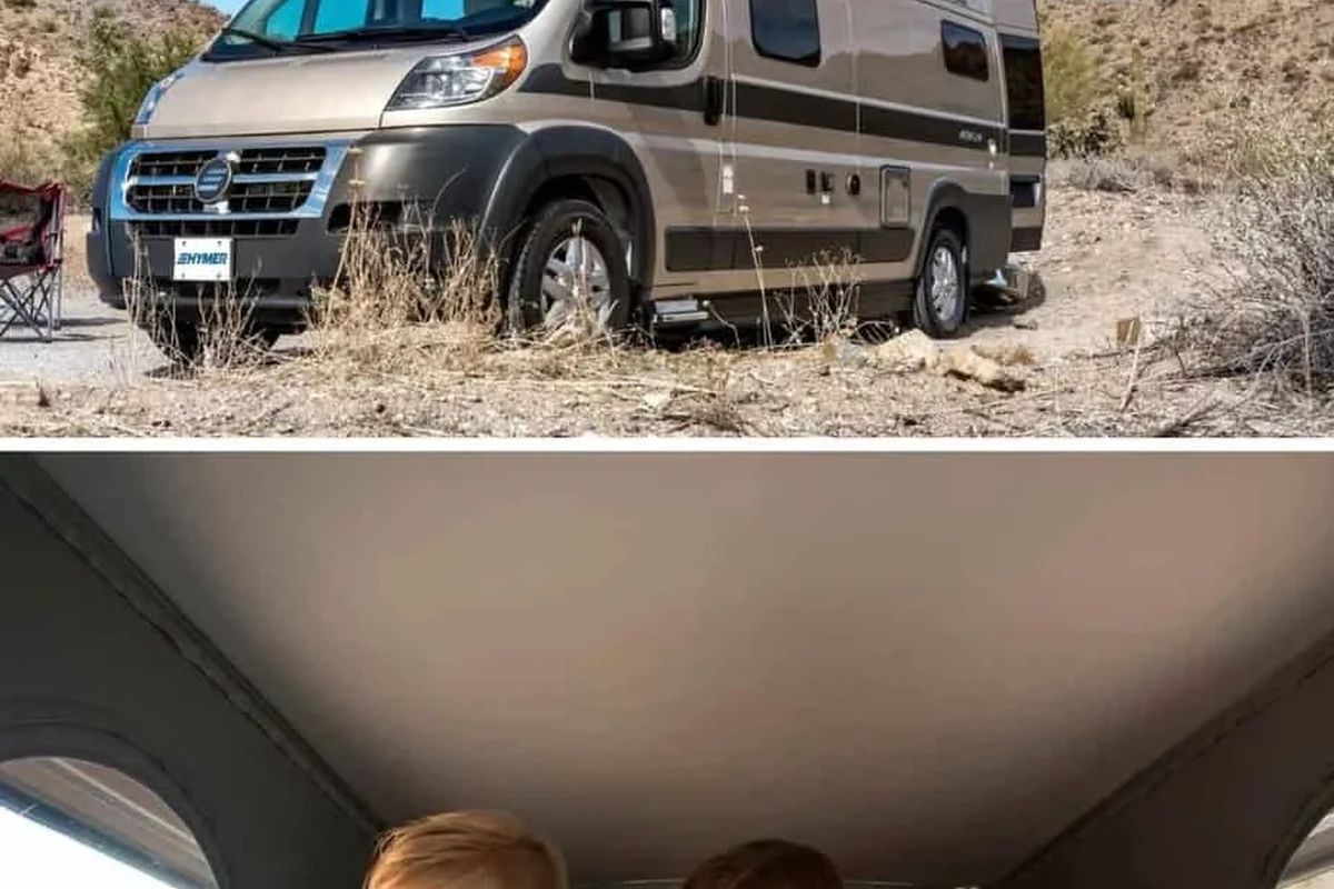 Compact pop up camper fan mounted inside a small RV sleeping area for airflow