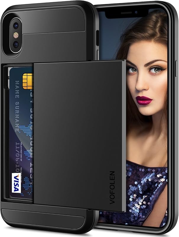 Vofolen iPhone X/Xs Wallet Case with Sliding Card Holder, Dual-Layer Armor, Anti-Scratch Protection