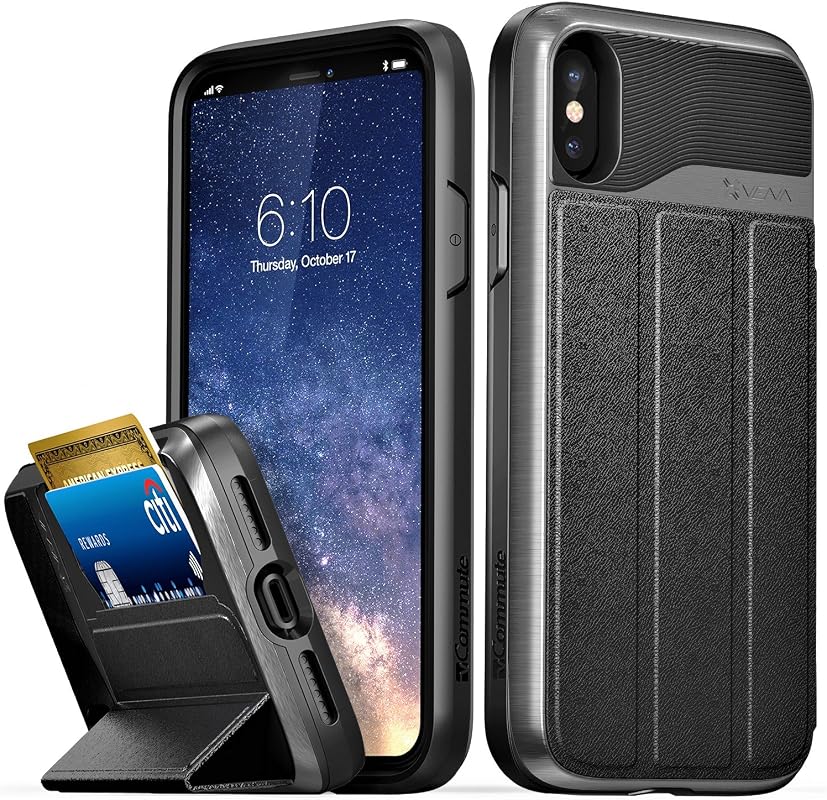 VENA iPhone Xs/X vCommute Wallet Case with Military-Grade Protection, Kickstand, Leather Card Slot
