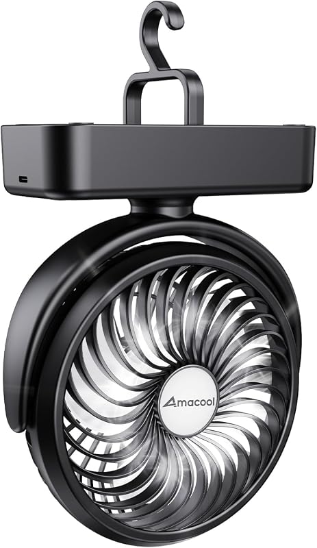 Portable Camping Fan with LED Lantern, Rechargeable Battery, Hanging Hook, and 40-Hour Runtime