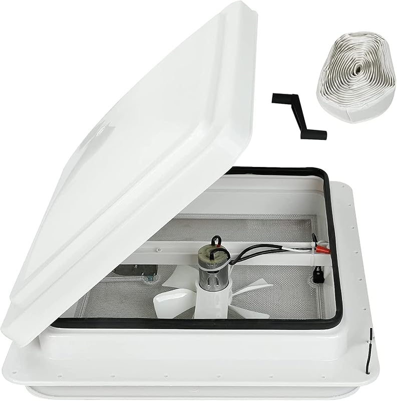 Universal 14-Inch RV Roof Vent, White Lid, 12V Fan with 6-Inch Blades