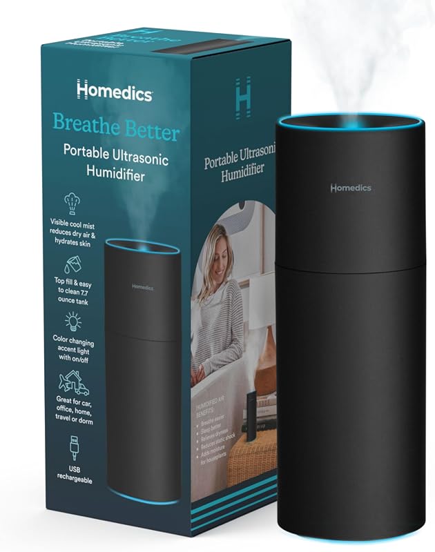 Homedics Portable Cool Mist Humidifier with Color-Changing Light