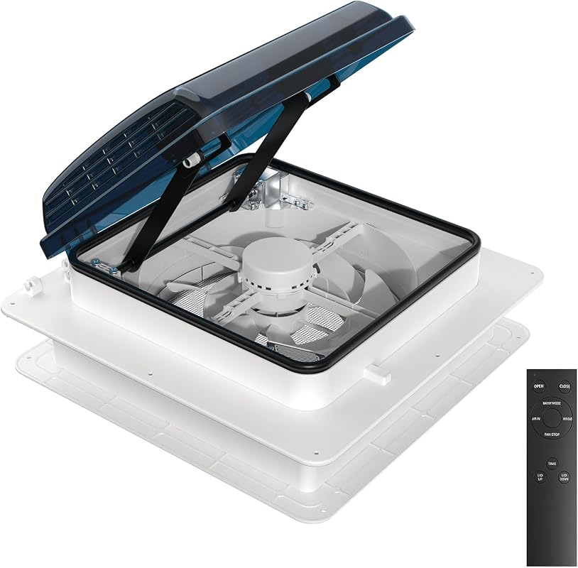 2012 14x14 RV Roof Vent Fan, Reversible Exhaust, Ultra-Quiet 12V-24V Remote Control