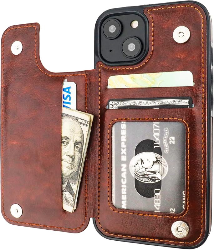 ONETOP iPhone 14 Wallet Case with Card Holder, Kickstand, Magnetic Clasp