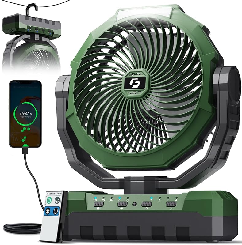 FRIZCOL 3-in-1 Camping Fan with Light and Remote