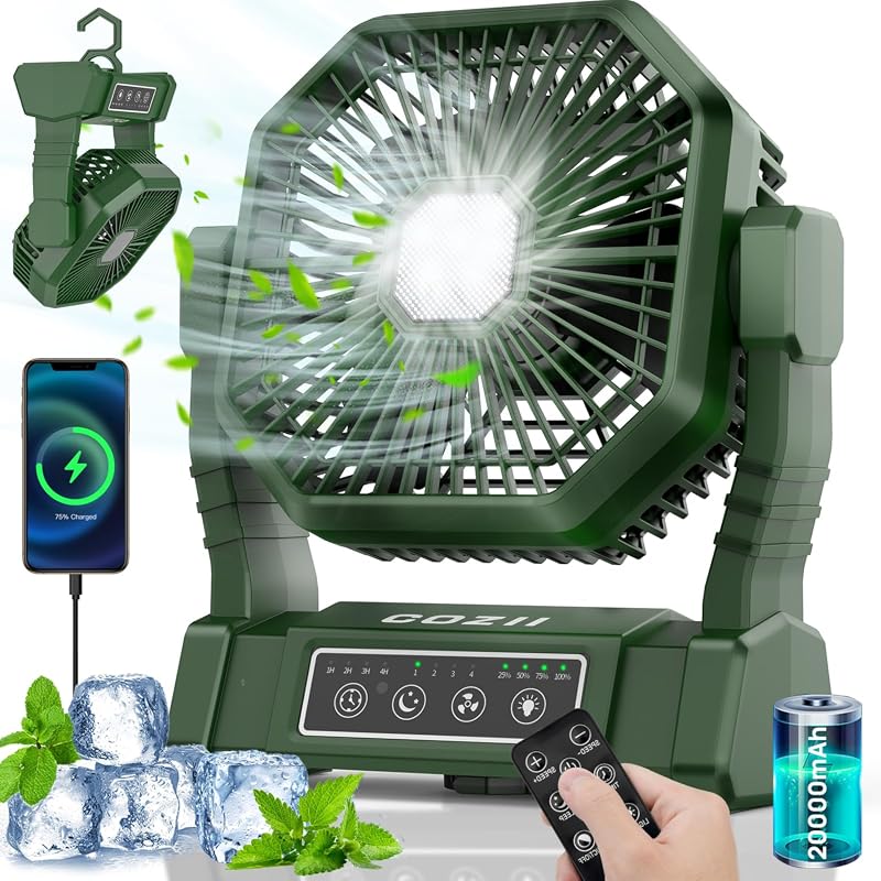 Portable Rechargeable Camping Fan with LED Lantern