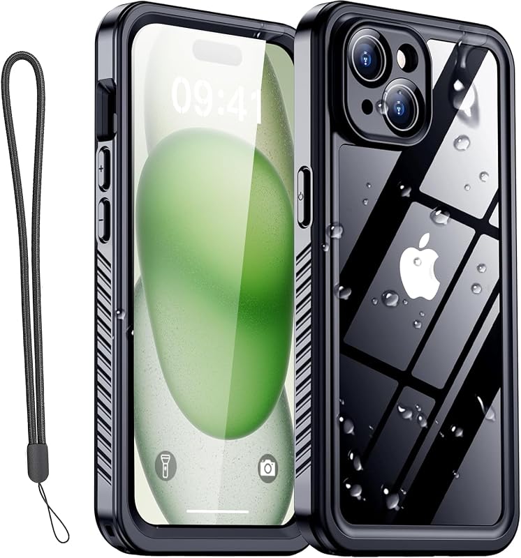 AICase iPhone 15 Waterproof Clear Case with built-in screen protector