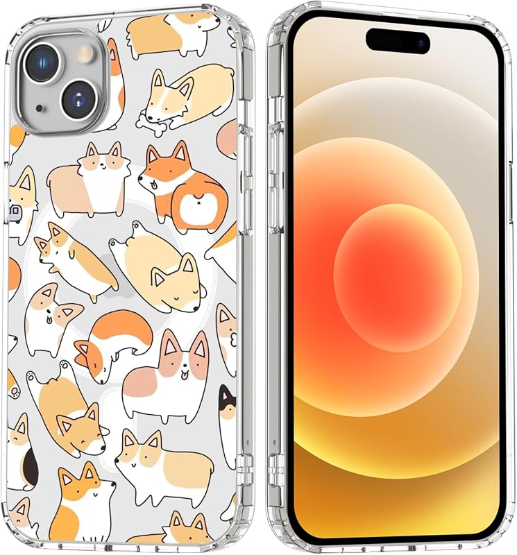 iPhone 15 Corgi MagSafe Case, Clear Cute Dog TPU Shockproof Cover for iPhone 15
