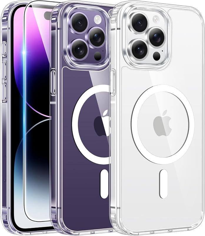 FNTCASE iPhone 14 Pro Clear Magnetic Case with Screen Protector