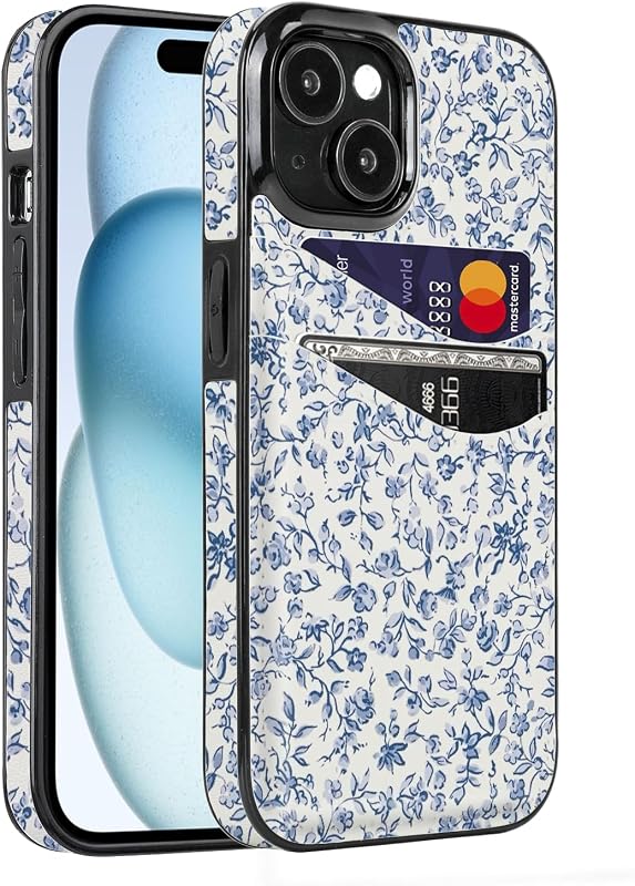 iPhone 13 14 15 wallet case with soft leather floral cover