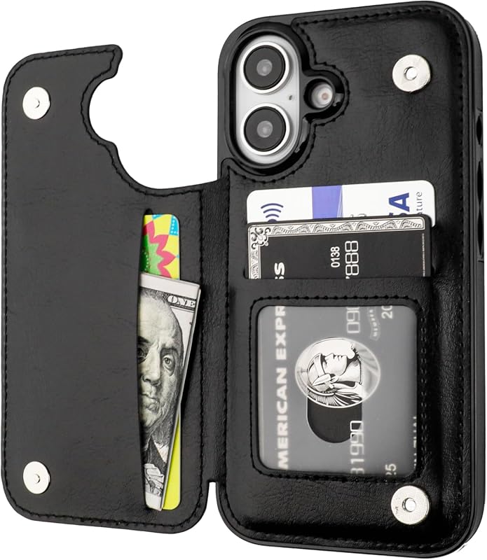 ONETOP iPhone 16 Wallet Case with Card Holder, Kickstand, and Magnetic Clasp