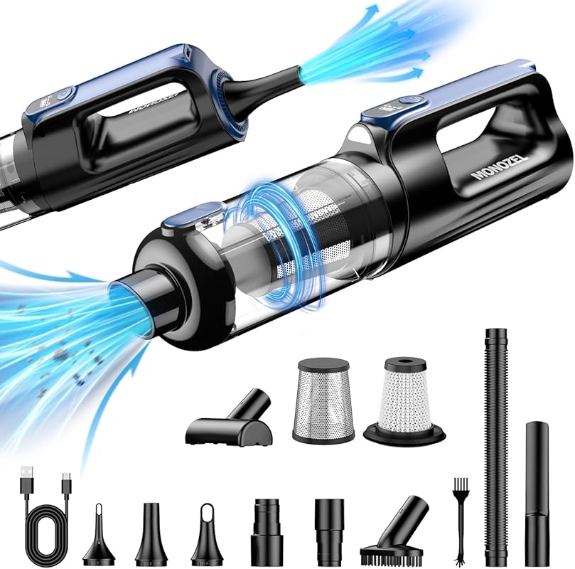 MONOZEL Cordless Car Vacuum and Air Duster, 18000Pa Brushless Motor, 7800mAh Battery