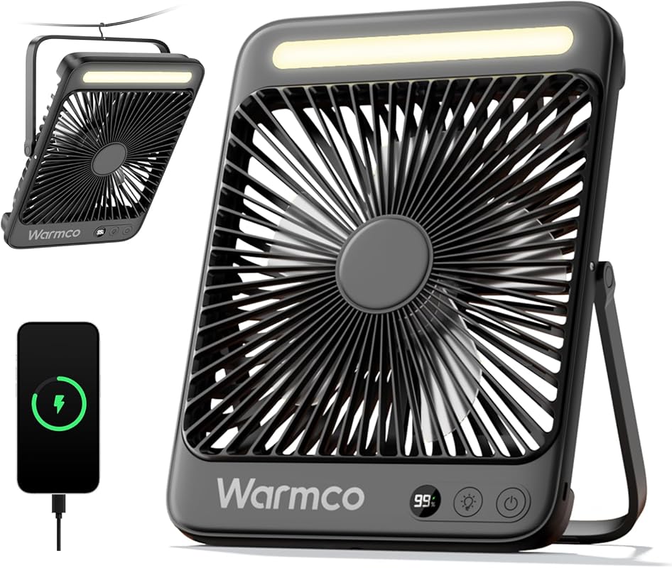 Warmco 8-Inch Portable Camping Fan with LED Lantern