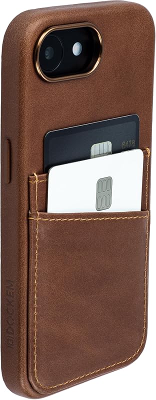 Dockem genuine leather card case for iPhone 17e/16e with two stitched slots