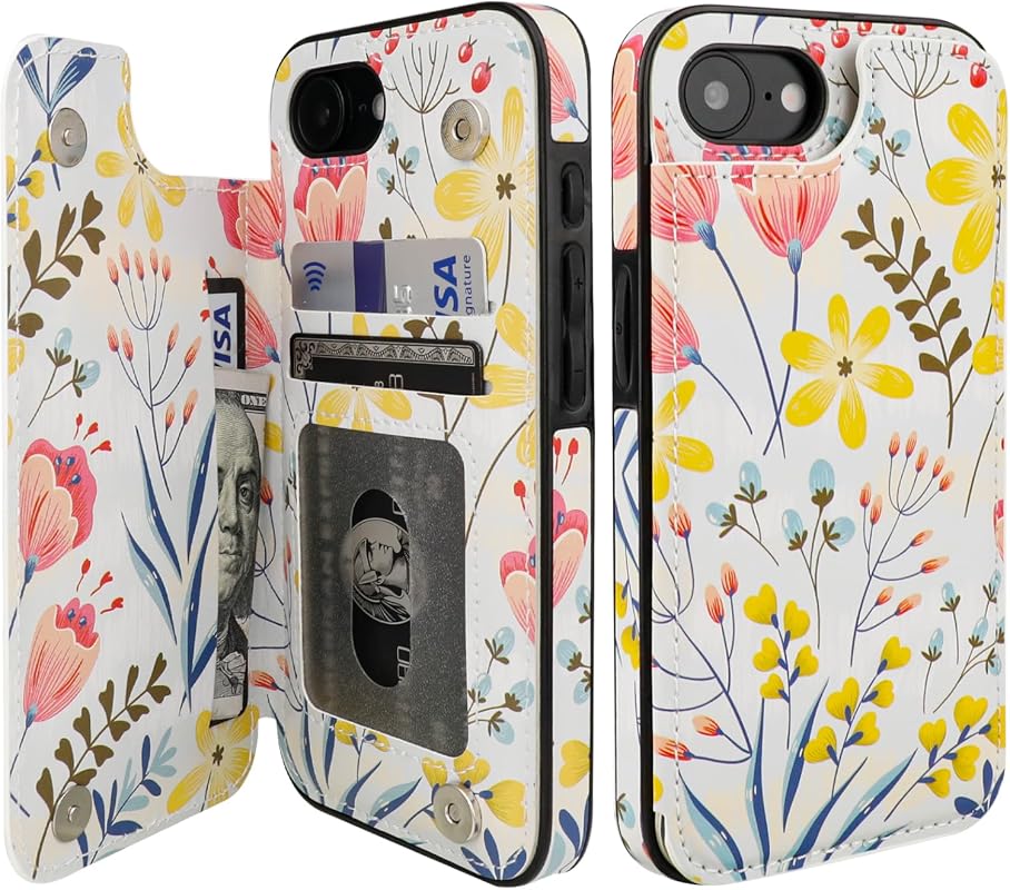 HAOPINSH floral PU leather flip cover wallet case for iPhone 17e/16e with kickstand