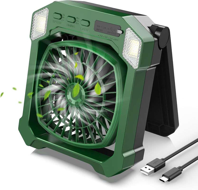 10000mAh Solar Camping Fan with Light, Battery Powered, Quiet Portable Fan for Tent and RV