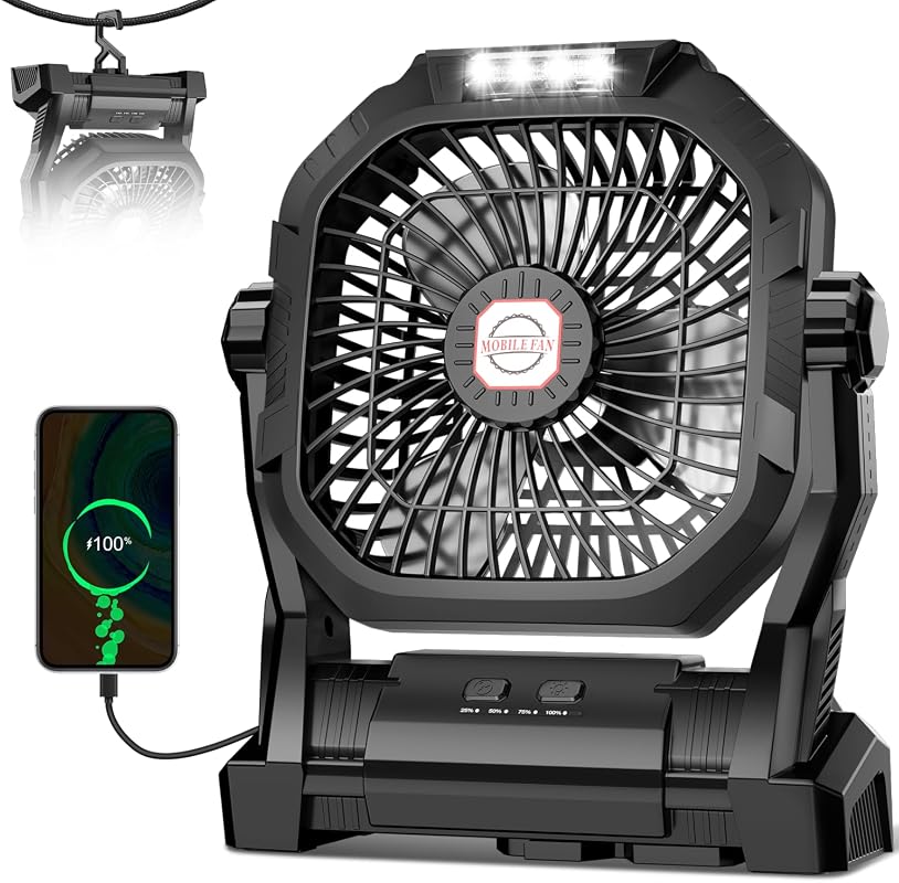 Camping Fan Rechargeable with LED Light