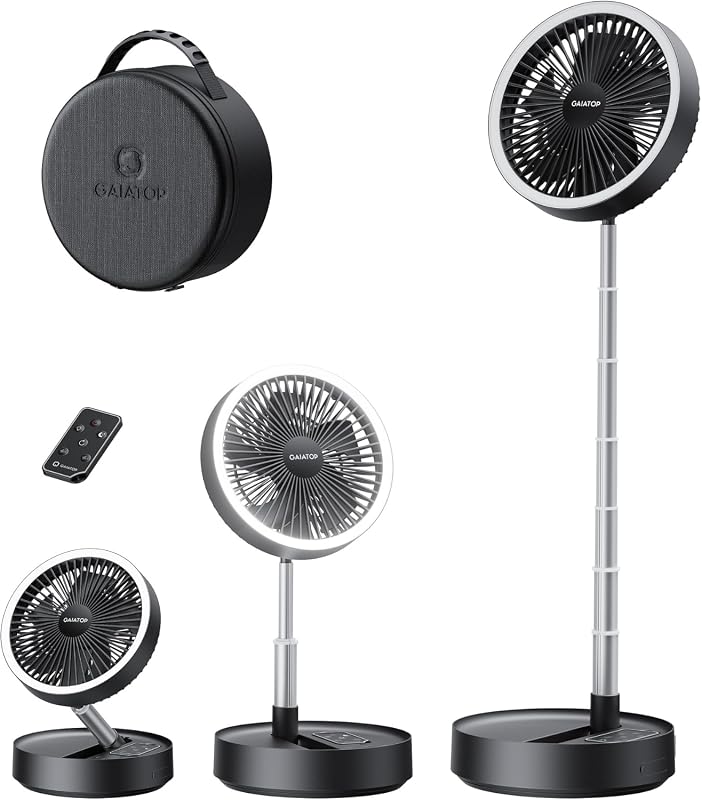 Gaiatop Portable Pedestal Fan with 16000mAh Battery, Foldable Design, Remote, LED Light