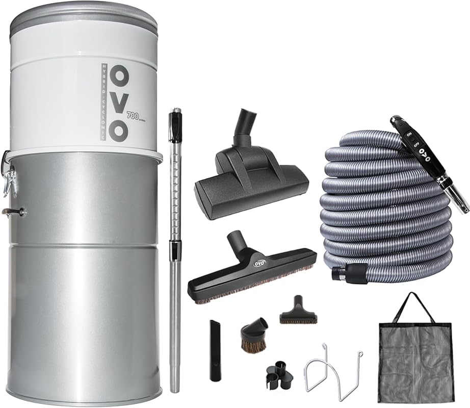 OVO 700 Airwatts Central Vacuum System with Hybrid Filtration and 40ft Deluxe Plus Kit