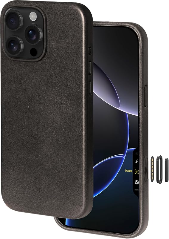 Handcrafted Italian Leather iPhone 16 Pro Case with Camera Control in Two-Tone Black Patina