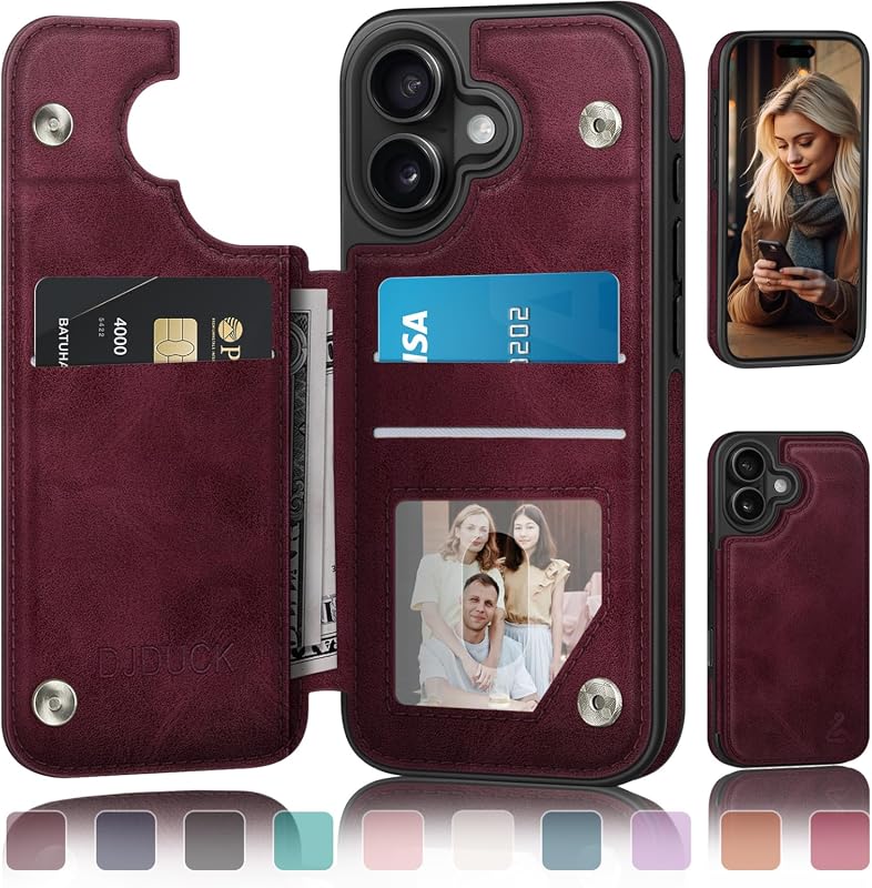 DJDUCK Wallet Case for iPhone 17, RFID Blocking, Magnetic Clasp, Shockproof Leather Protection