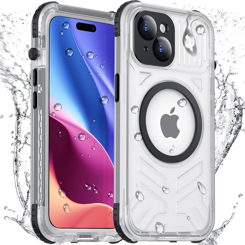 Magnetic iPhone 15 Waterproof Case with built-in screen and camera protector
