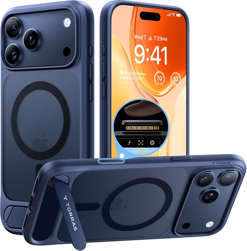 TORRAS iPhone 17 Pro Max Magnetic Case with Adjustable Kickstand, MagSafe Compatible, Drop Protection