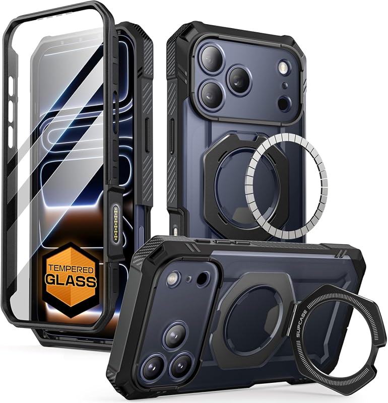 SUPCASE iPhone 17 Pro Max UBGrip Pro case with screen protector and kickstand, black