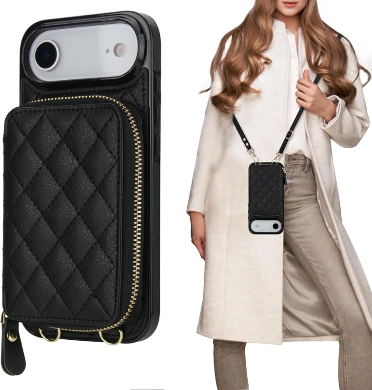 Bocasal iPhone 17 Air Crossbody Wallet Case, RFID Blocking PU Leather, Zipper, Kickstand, Card Slots