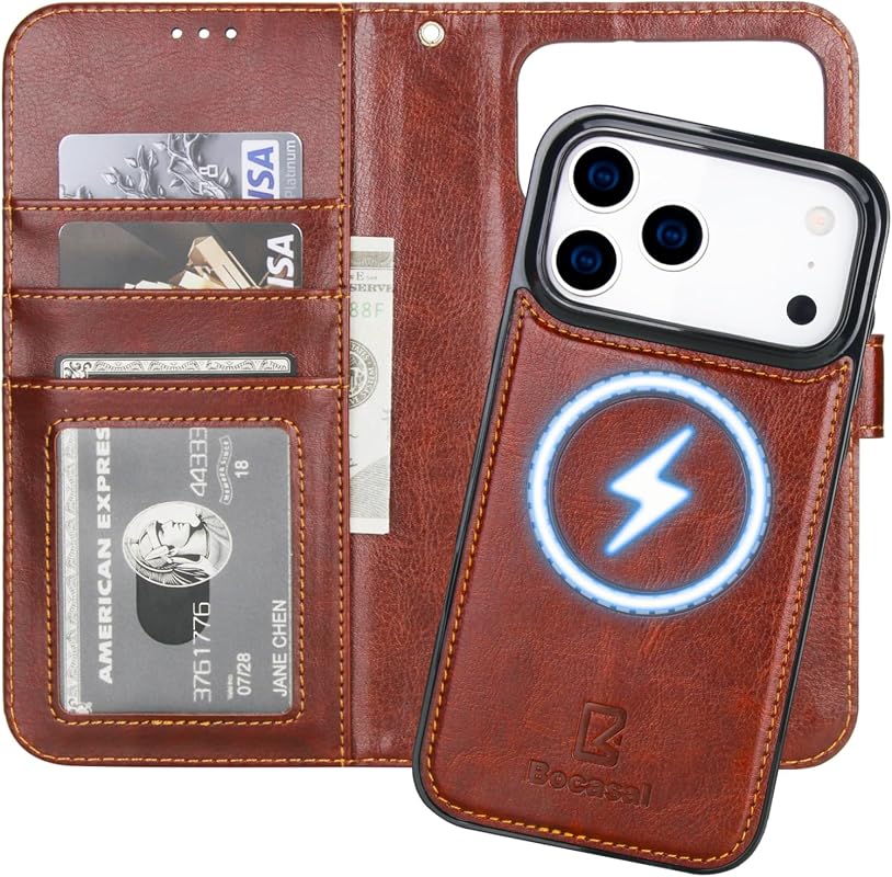 Bocasal iPhone 17 Pro Max Wallet Case with MagSafe, RFID Blocking, Card Slots, Kickstand