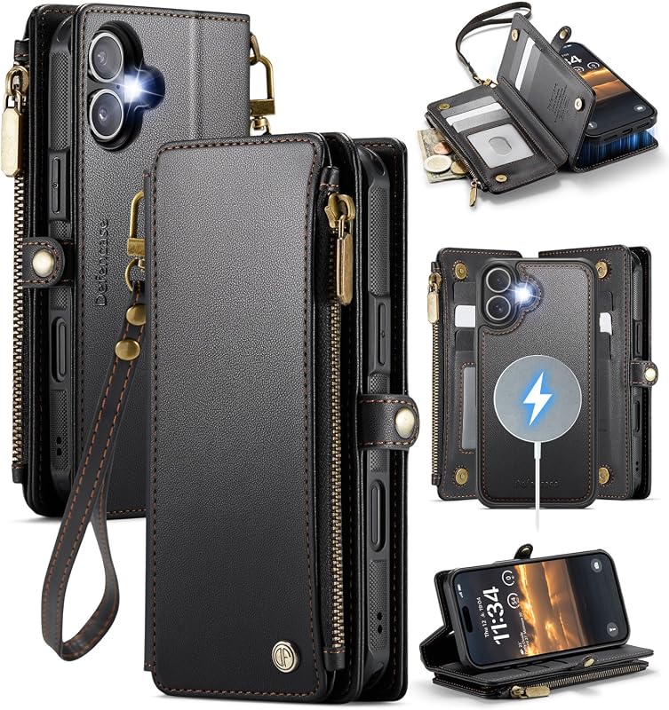 Defencase iPhone 17 Magnetic Wallet Case with RFID Zipper Pocket and Card Holder