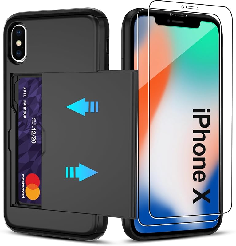 Pilaru iPhone X/XS Wallet Case with Card Holder, Dual-Layer Shockproof, Screen Protectors Included