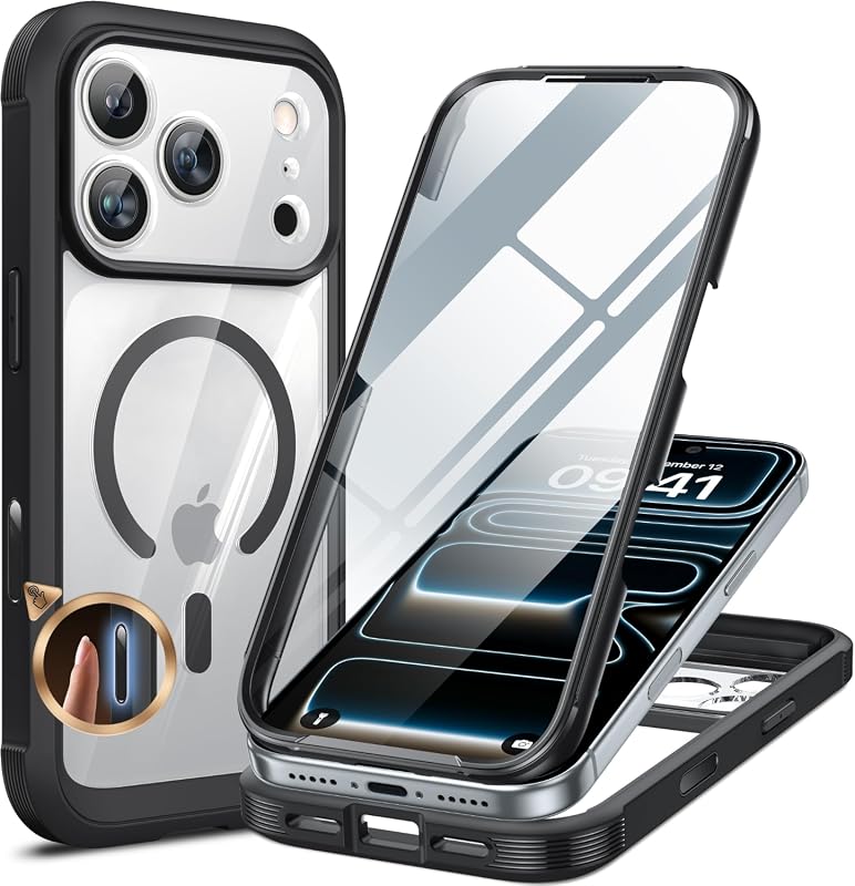 Miracase iPhone 17 Pro Max Full-Body Case with Screen Protector, Camera Cover, MagSafe, Black