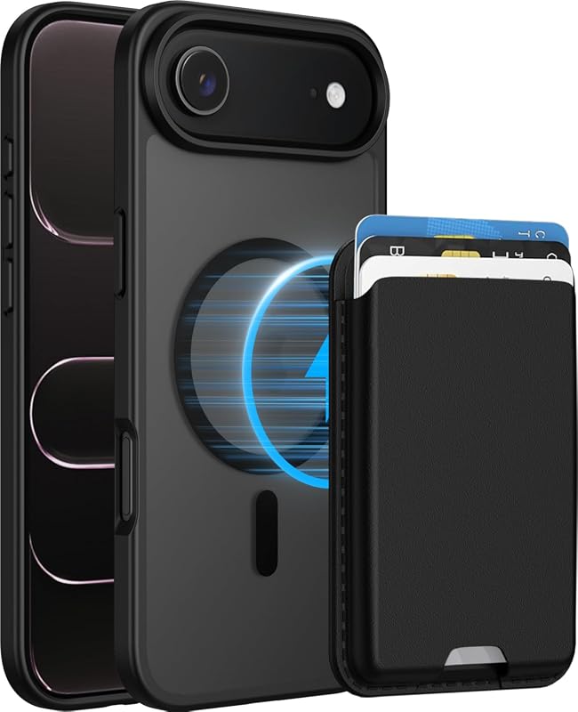 Magnetic iPhone Air Case with Detachable Wallet, MagSafe Compatible, Shockproof Matte Translucent Cover