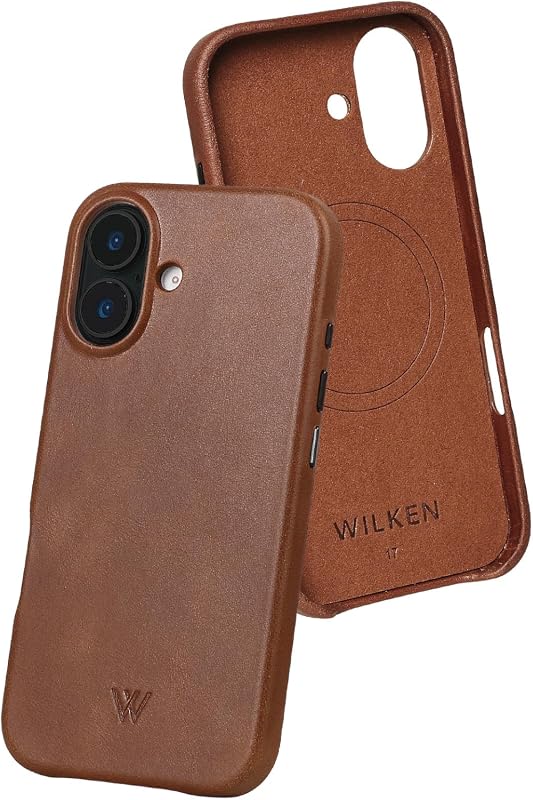 Wilken Leather Slim Case for iPhone 17, MagSafe Compatible, Wireless Charging, Metal Buttons