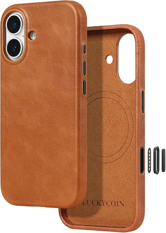 LUCKYCOIN Full-Grain Leather Case for iPhone 17, MagSafe Compatible, Camera Control, Slim Fit