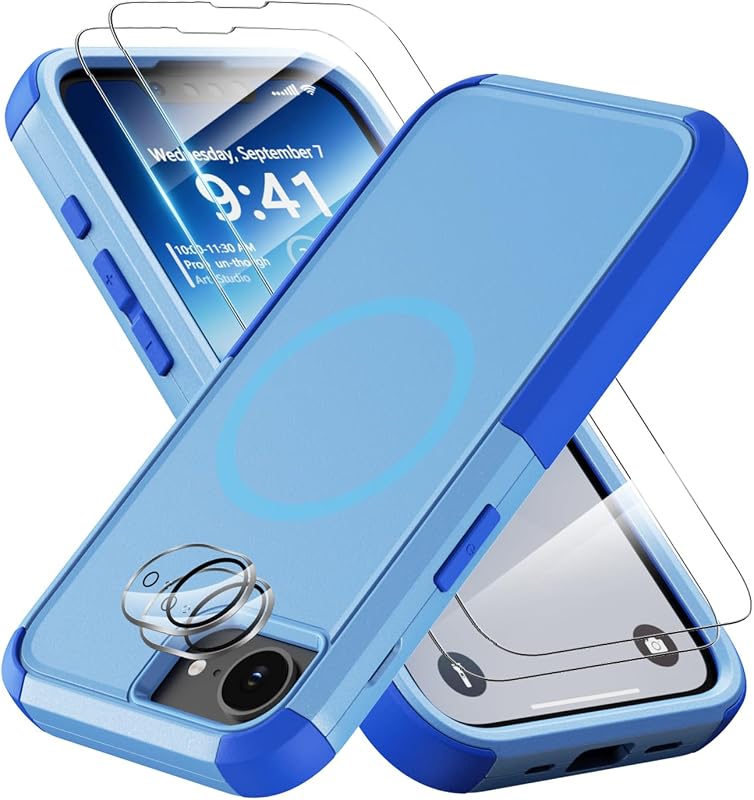 iPhone 16e Heavy Duty Shockproof Case, MagSafe Compatible with Screen Protector and Lens Guard