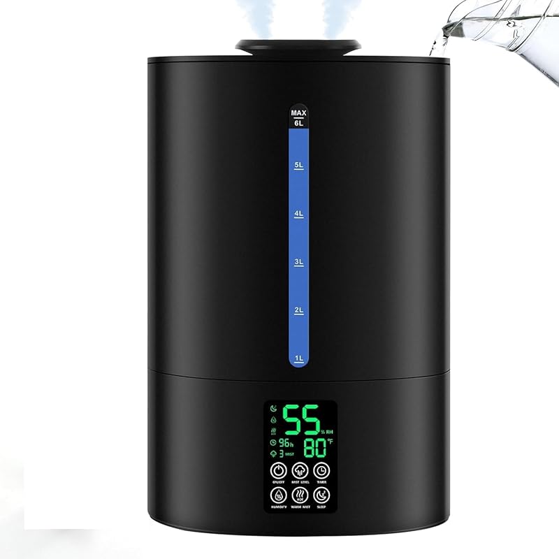 Coolfiqu 6L Cool and Warm Mist Humidifier, Top Fill, Quiet, 360° Nozzle