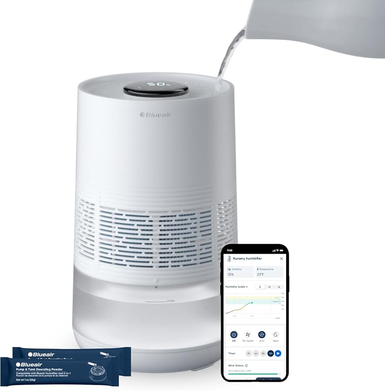 BLUEAIR Premium Smart Humidifier for Large Rooms with App Control, Invisible Mist, 48-Hour Runtime
