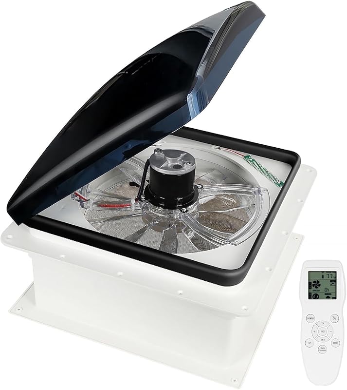 12V Remote Control RV Roof Vent Fan, 14-Inch, Quiet, 10-Speed, Reversible, Rain Sensor