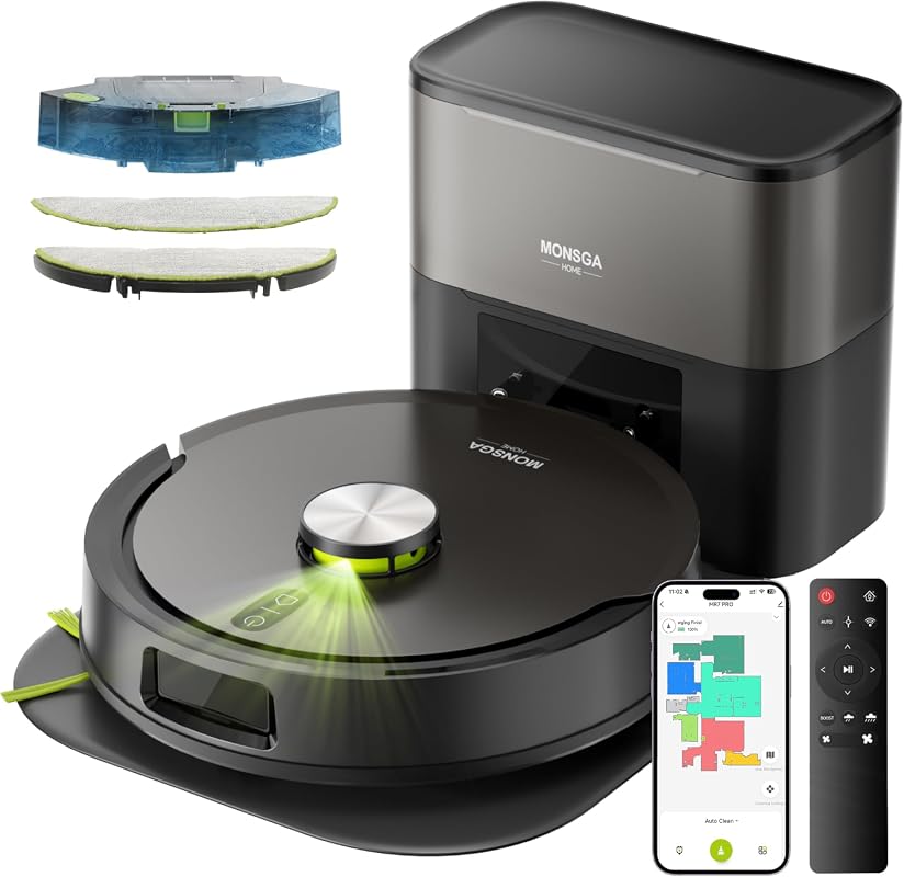 MONSGA Robot Vacuum and Mop Combo with 8000Pa Suction, LiDAR Mapping and 90-Day Self-Emptying