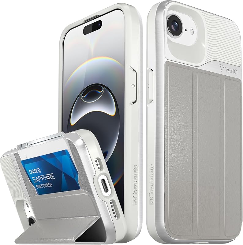 VENA vCommute Wallet Case for iPhone 17e/16e with military grade drop protection and kickstand