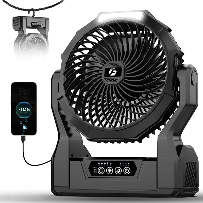 XZK rechargeable camping fan with LED light