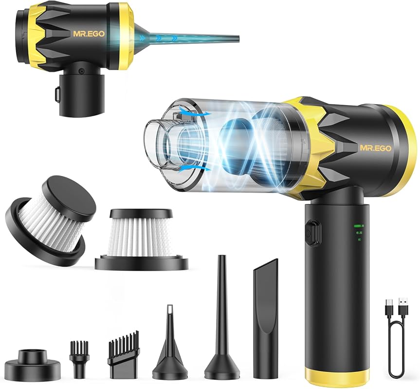 Mr.ego Cordless Car Vacuum and Air Duster, 22000Pa Brushless Motor, Type-C Charging