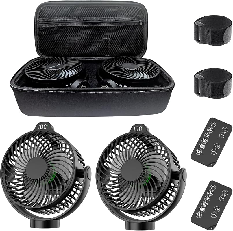 2-Pack Magnetic Golf Cart Fan with 12000mAh Battery, LED Display, Light, and Timer