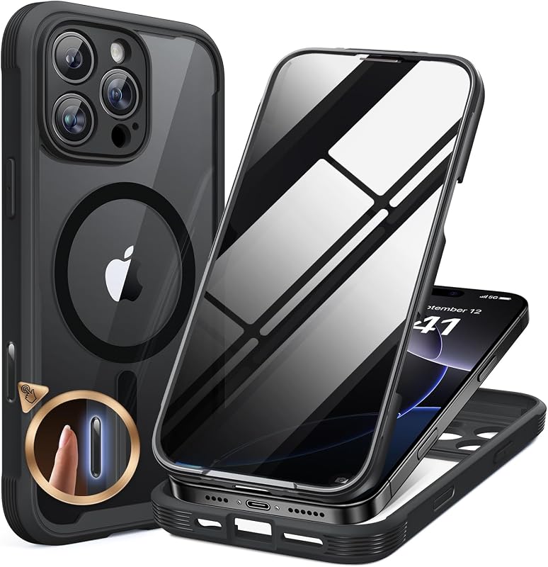 Miracase Magnetic iPhone 16 Pro Max Full-Body Shockproof Case with Privacy Screen, Black