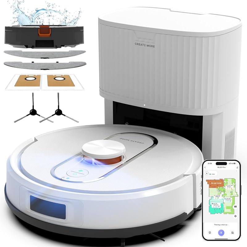 Bagotte Robot Vacuum and Mop Combo with 6000Pa Suction, LiDAR Mapping and 90-Day Self-Empty Station