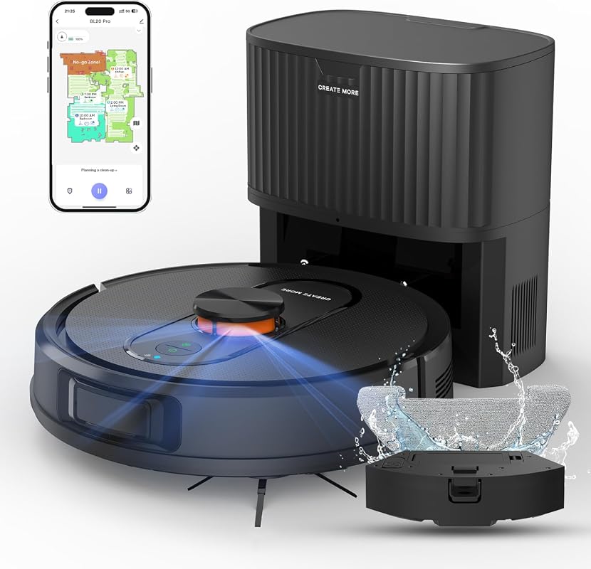 Robot Vacuum and Mop Combo with 6000Pa Suction, LiDAR Navigation, and Self-Empty Dock