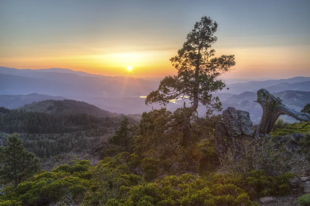 Camera capturing wide mountain views along Siskiyou Pass at a roadside overlook